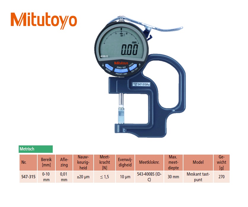 ABSOLUTE Digimatic diktemeter 0-10 mm x 30 mm | DKMTools - DKM Tools