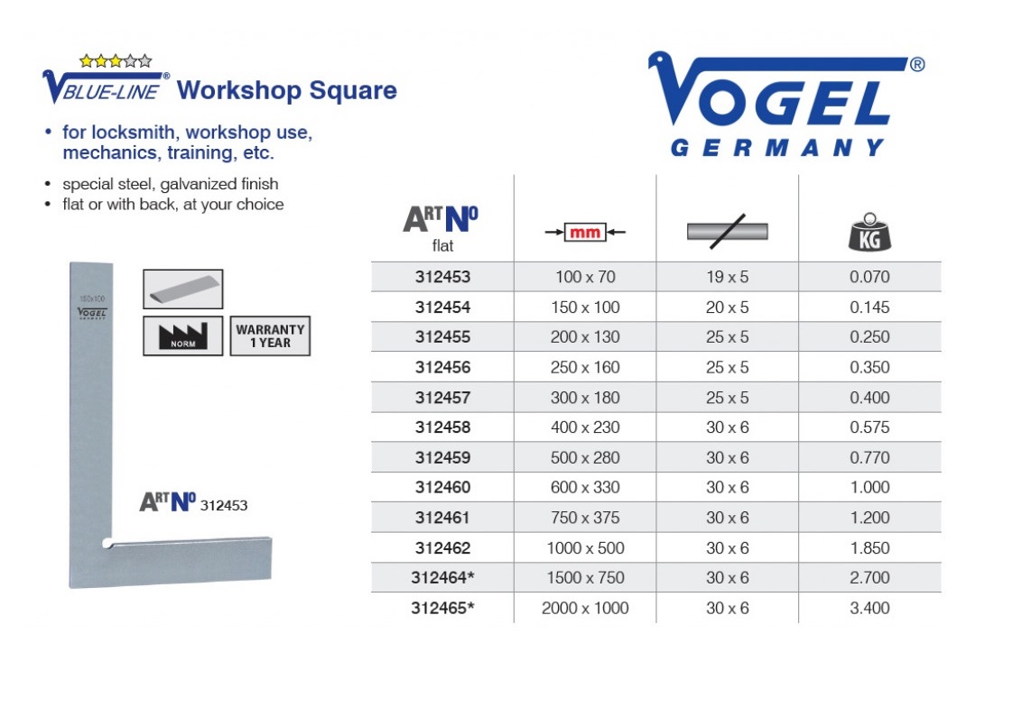 Werkplaats winkelhaak 1000 x 500 mm Met aanslag, verzinkt | DKMTools - DKM Tools