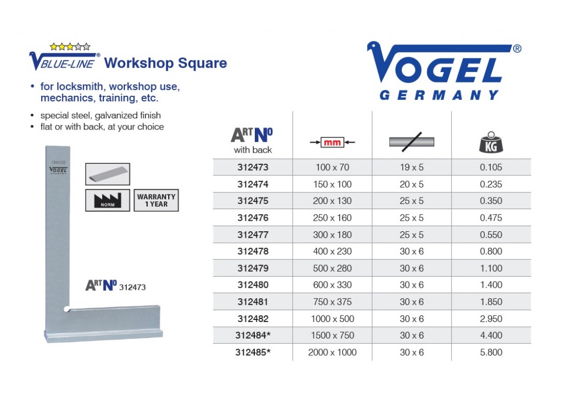 Werkplaats winkelhaak 300 x 180 mm Met aanslag, verzinkt | DKMTools - DKM Tools