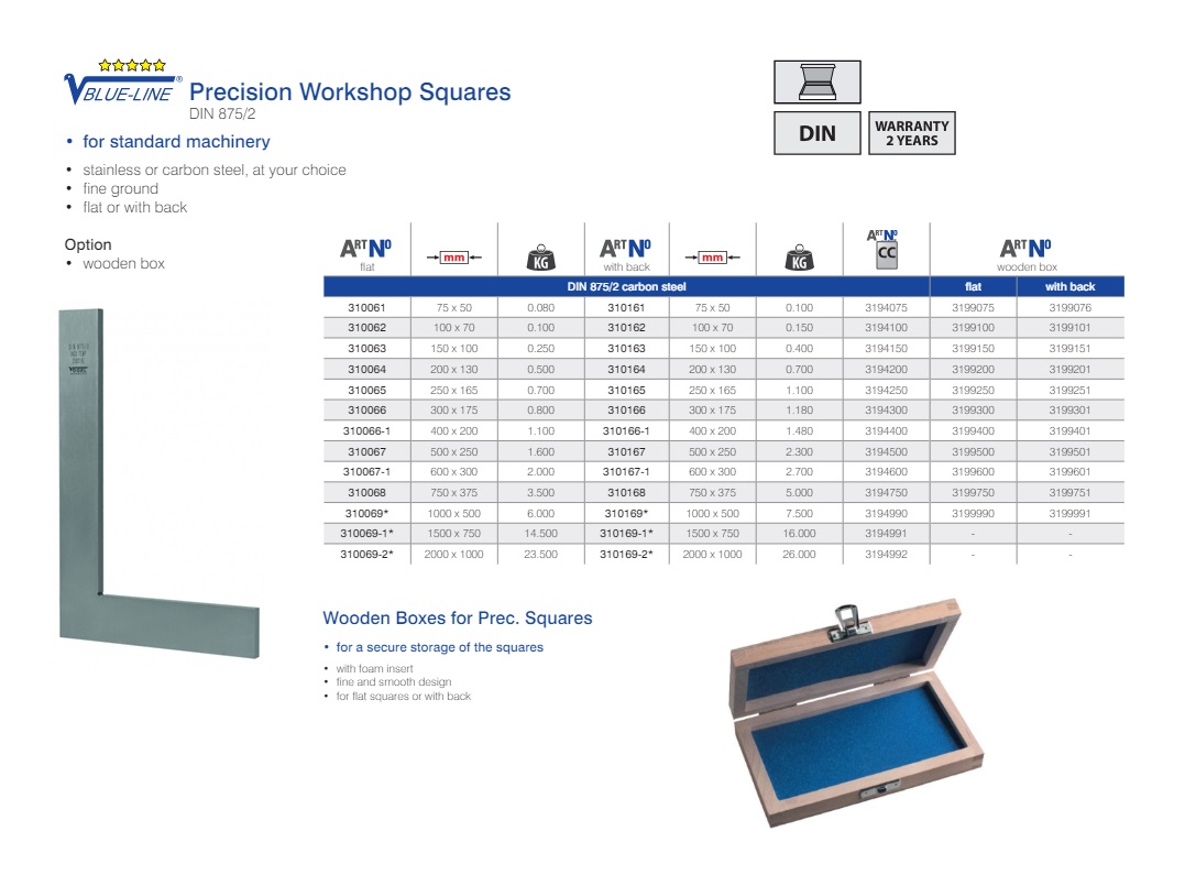 Werkplaats winkelhaak 200x 130mm DIN 875/2, Vlak | DKMTools - DKM Tools