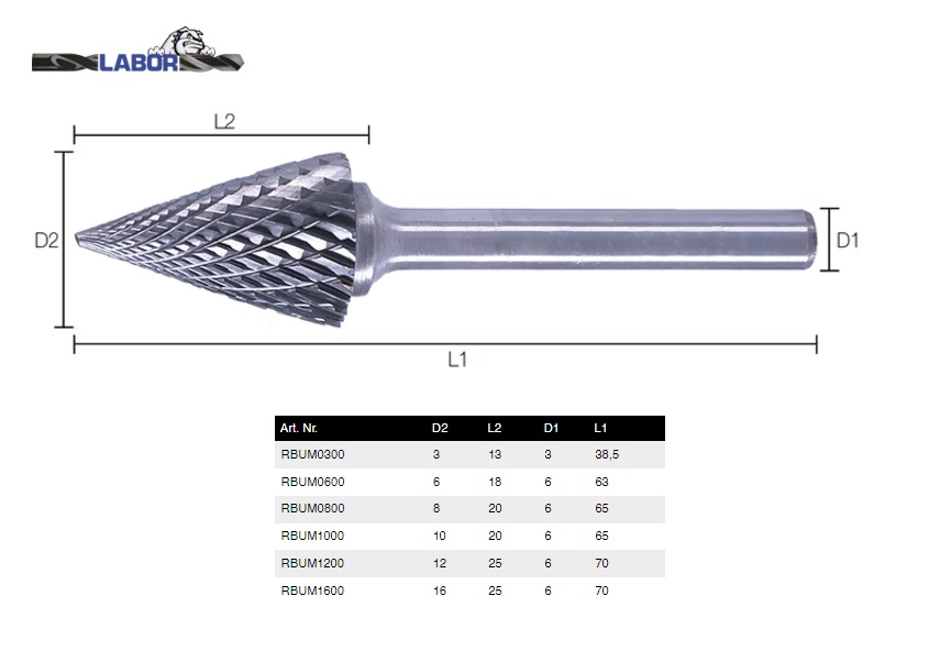 HM Stiftfrees Type M Kegel spits 3.0 x 13.0 x 3.0 x 38.5mm