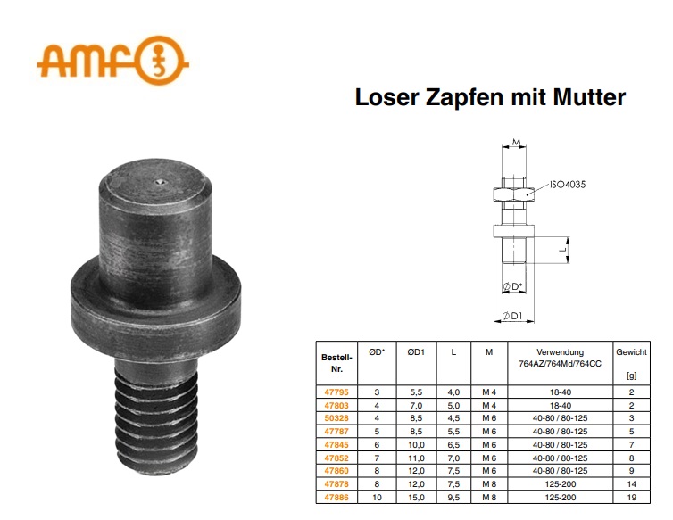 Losse pin met moer 764AZ4 3mm