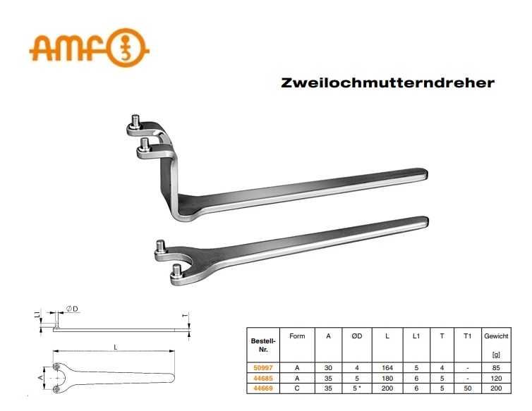 Tweegatsmoersleutel 4mm 30mm DIN 3116