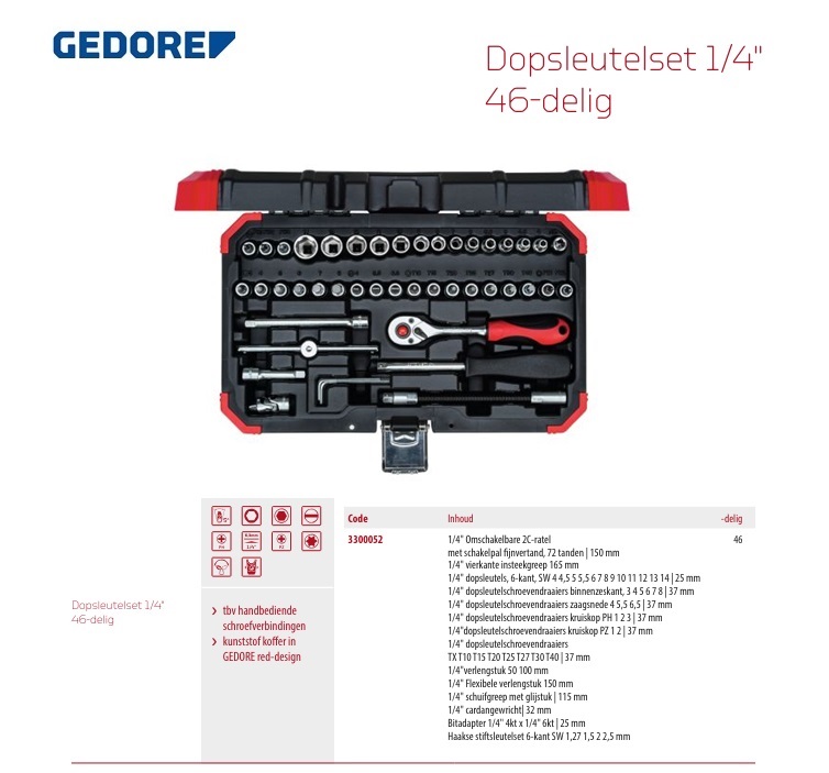 Gedore Red Dopsleutelset 1/4 Metrisch 46 Delig