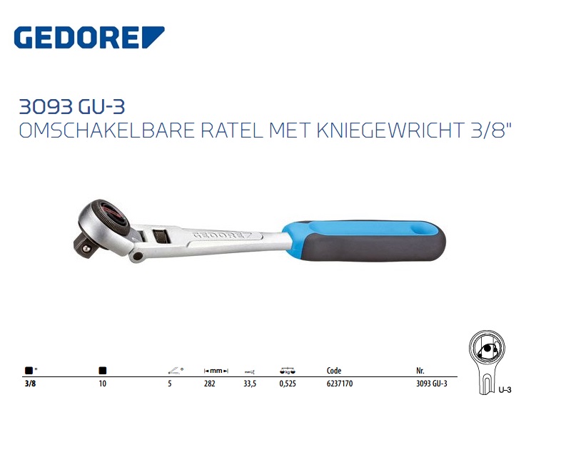 Omschakelratel met scharnier 3/8 3093 GU-3 Gedore 6237170.