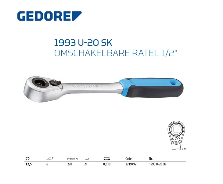 Gedore 1993 U-20 SK Omschakelbare ratel 1/2