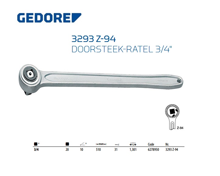 Gedore 3293 Z-94 Doorsteekratel 3/4