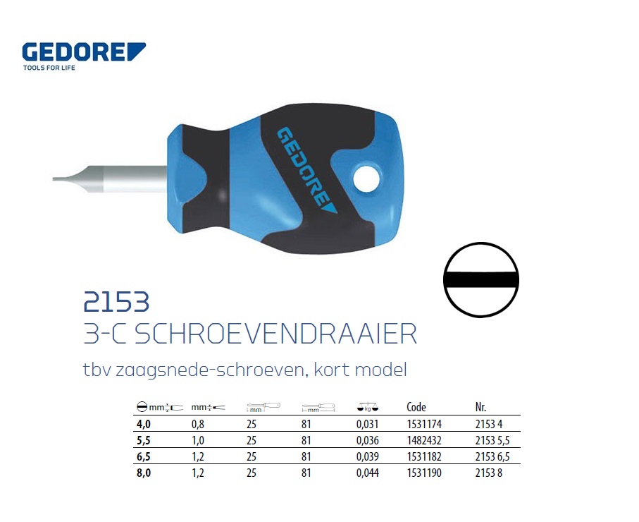 Elk jaar heerser schors kort model Schroevendraaier 5,5 mm Gedore 1482432 - DKMTools -  Schroevendraaiers