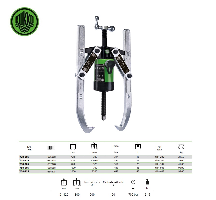 Hydraulische 2-armige trekker Y58-215 | DKMTools - DKM Tools