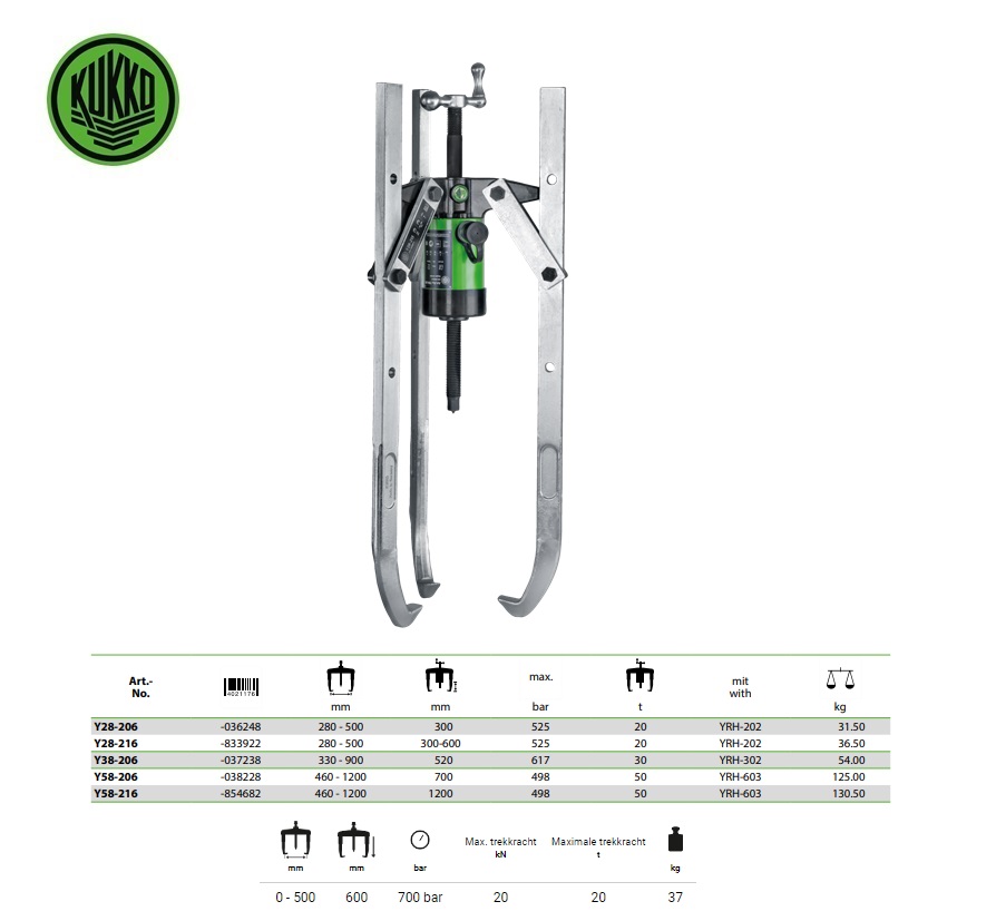 Hydraulische 2- en 3-armige trekker Y58-206 | DKMTools - DKM Tools