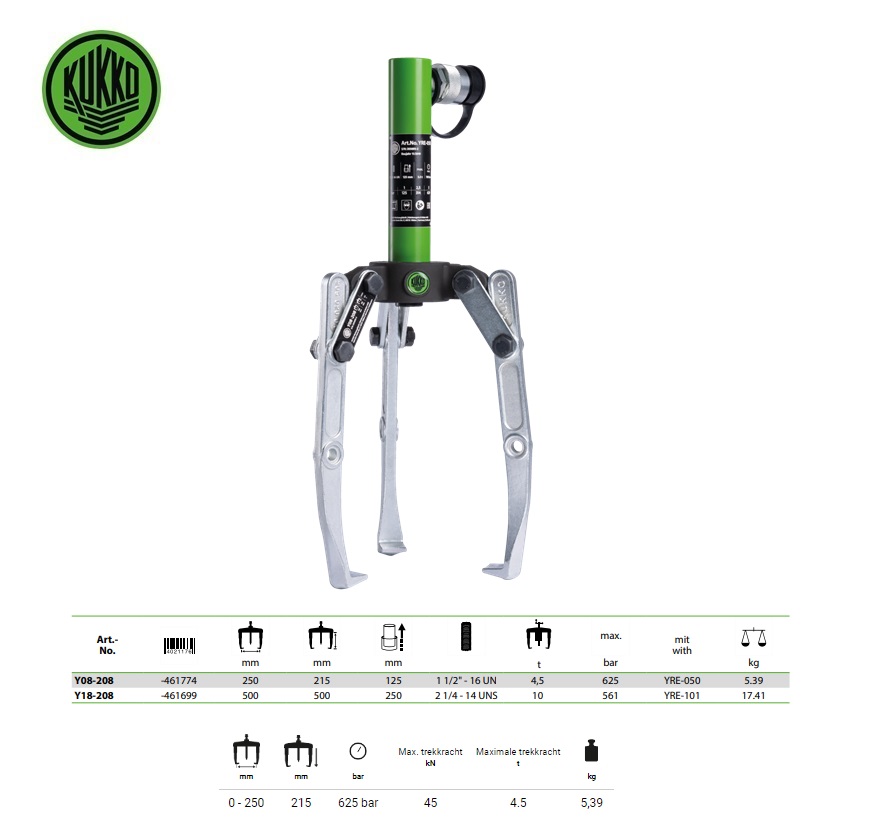 Hydraulische 3-armige trekker Y18-208 | DKMTools - DKM Tools