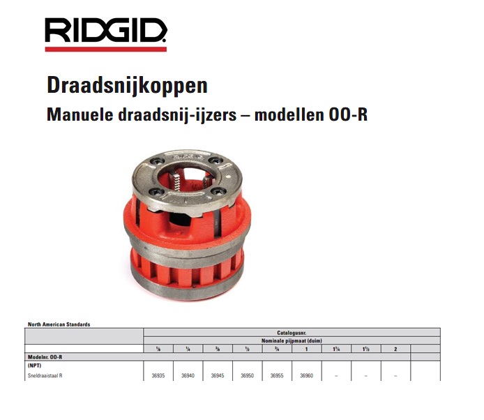 Ridgid OO-R Draadsnijkop 1/8 HS NPT Sneldraaistaal R