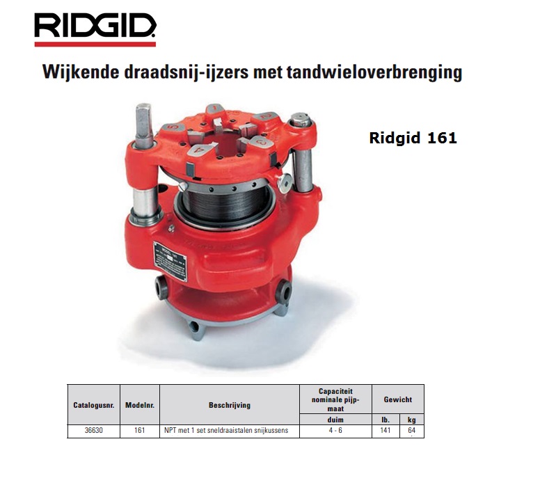 Ridgid 161 Wijkende draadsnij-ijzers met tandwieloverbrenging NPT