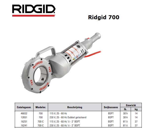 Ridgid 700 Handbediende aandrijfmachines 115 V, 25 - 60 Hz