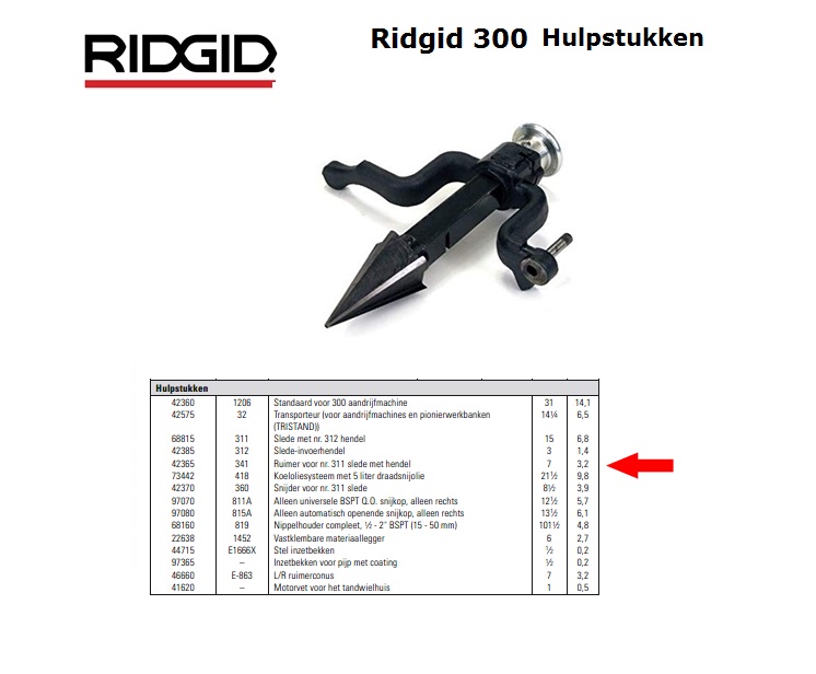 Ridgid 341 Ruimer voor nr. 311 slede met hendel