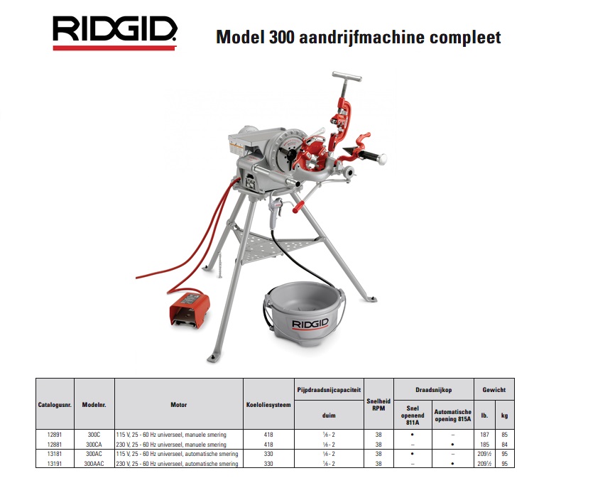 Ridgid 300C PD Machine compleet 115 V, 25 - 60 Hz 1/8” - 2” | DKMTools - DKM Tools