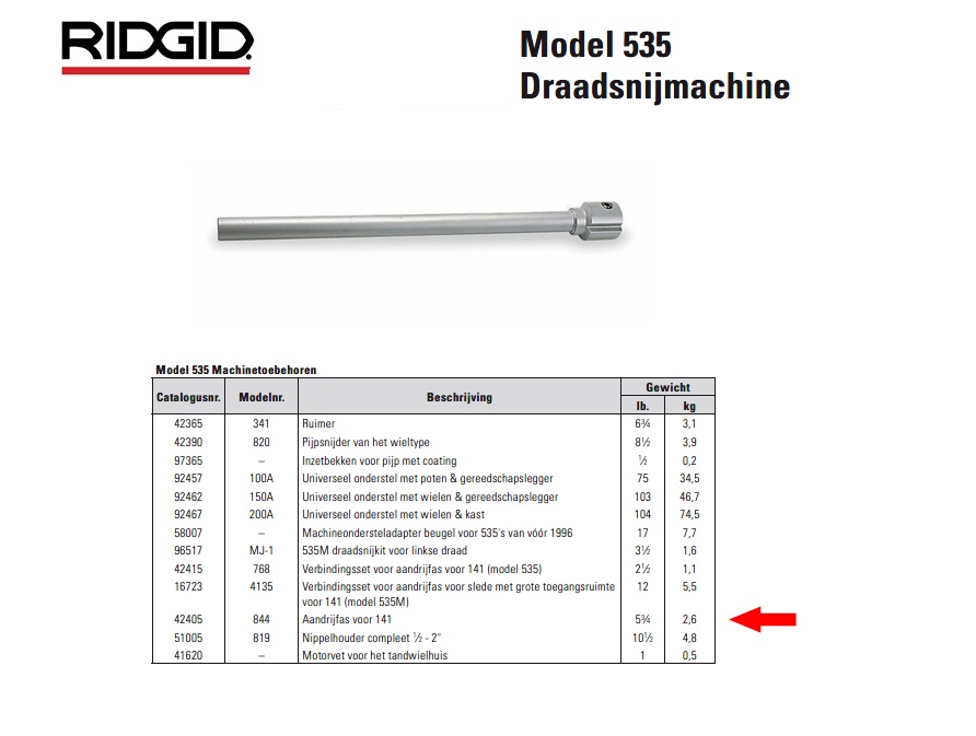 Ridgid 844 Drijfas (300, 535M & oude stijl) | DKMTools - DKM Tools