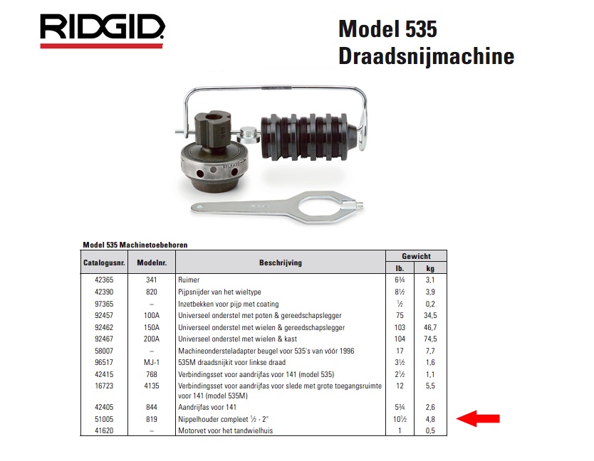 Ridgid 819 Nippelhouder  NPT 1/2-2