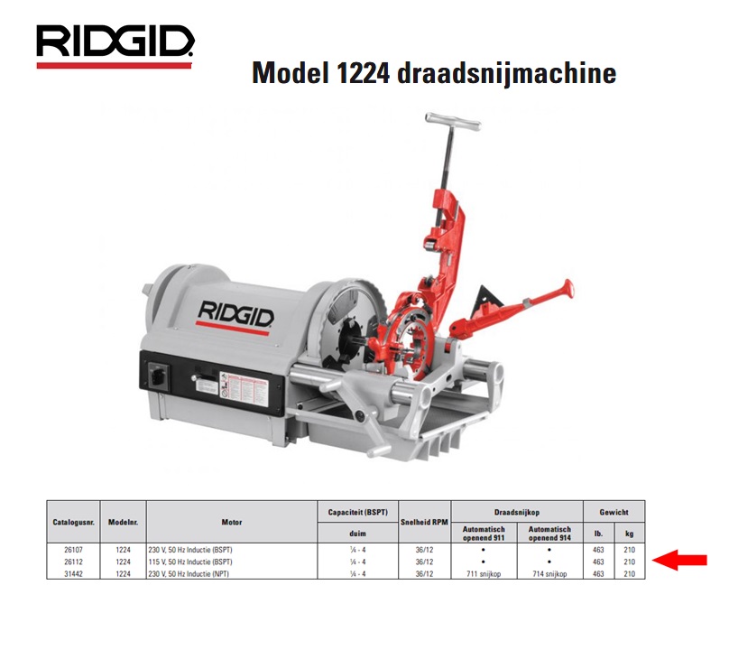 Ridgid 1224 draadsnijmachine 1/2-4 115V 50HZ BSPT