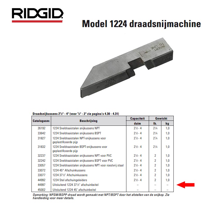 Ridgid 1224 Uitsluitend 37 1/2 Afschuinbeitel