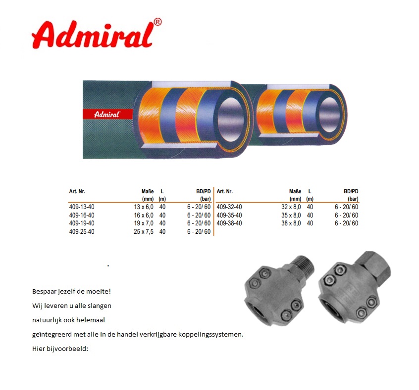 Stoom slang Admi Steam 164 13 x 6,0 mm / 40 m