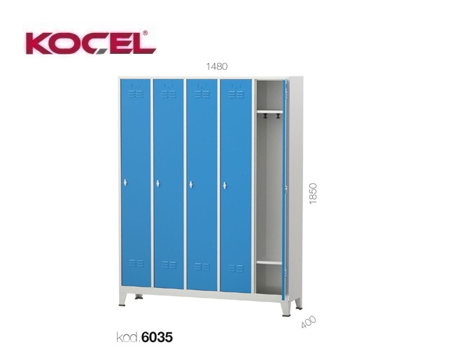 Personeelskast 5 deuren 2 planken 1200x400x1850mm