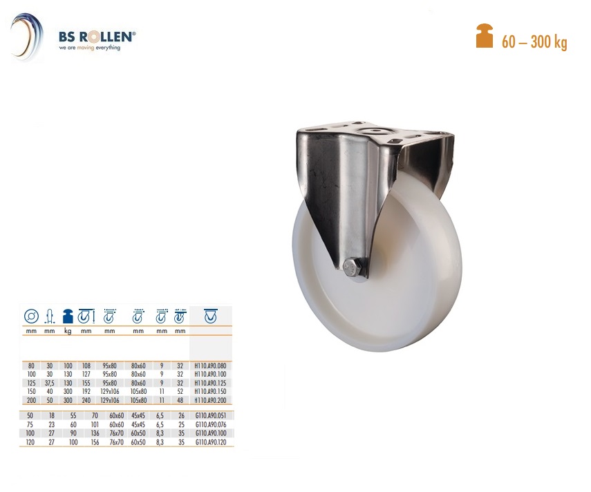 Bokwiel met roestvrijstaal Ø 50 mm