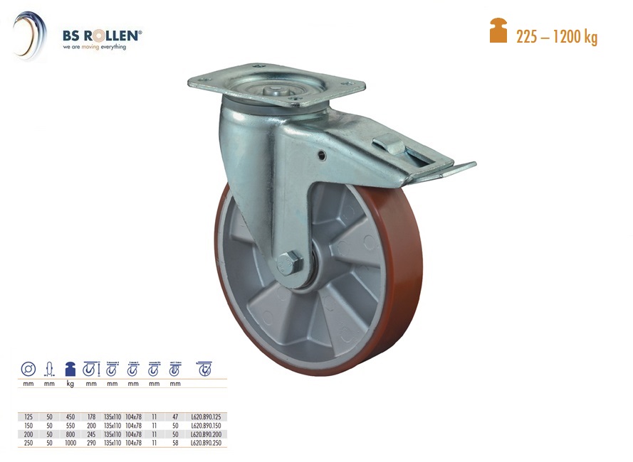 Zwaarlast zwenkwiel met totaal klem Ø 125 mm