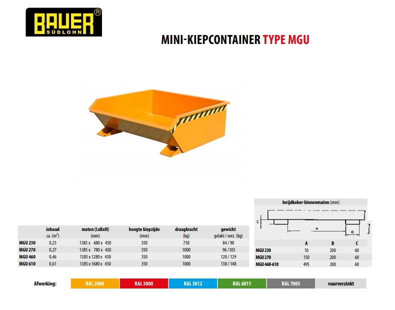 Mini-Kiepcontainer MGU 460 Ral 2000