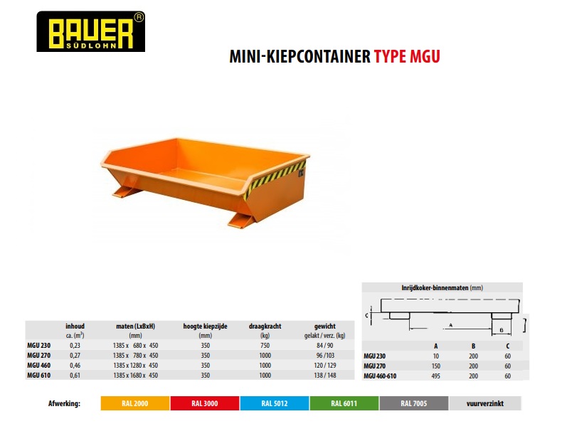 Mini-Kiepcontainer MGU 460 Ral 2000 | DKMTools - DKM Tools