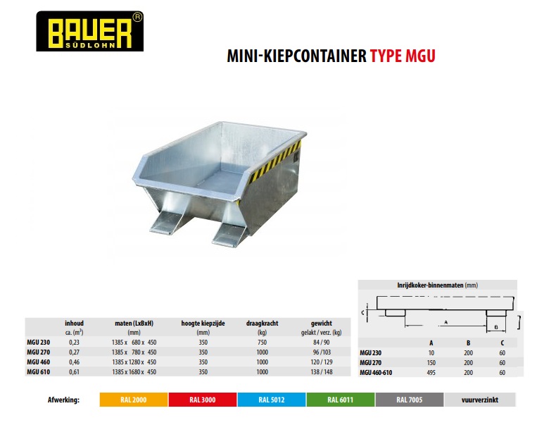 Mini-Kiepcontainer MGU 230 vuurverzink