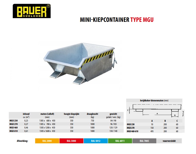 Mini-Kiepcontainer MGU 270 vuurverzink