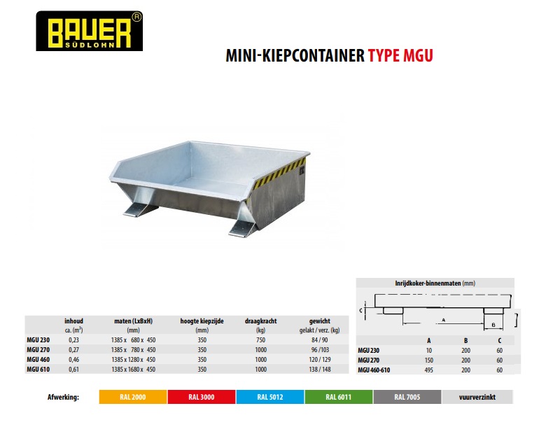 Mini-Kiepcontainer MGU 460 vuurverzink