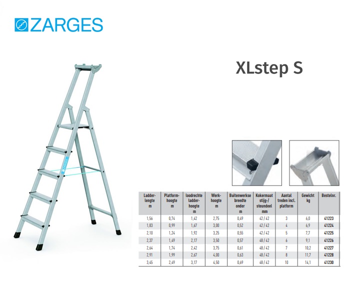 XLstep S , trap met geklonken treden, extra breed 3 Sp Platformhoogte 0,74 m