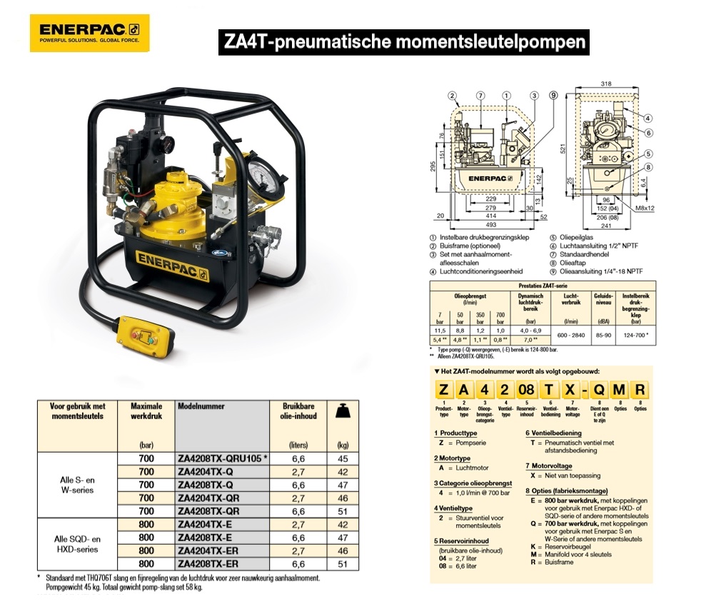 Pneumatische momentsleutelpomp - 8L tank, roll cage with single air actuated valve incl. 6m 700 bar