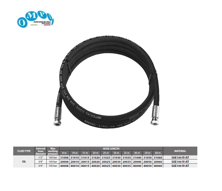 Hogedrukslang voor olie SAE100 R1 1/2” 8 Mtr  F1/2+F 1/2.P.max.160 bar