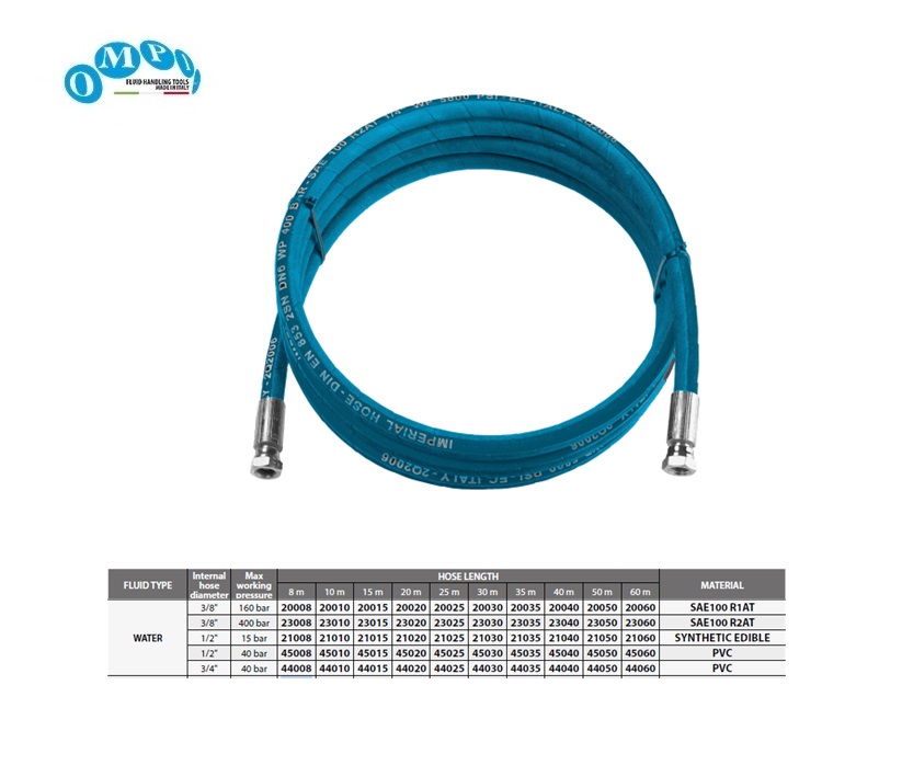 Voedingsmiddelenslang 1/2”  8 mtr F3/8+F 1/2.max.15 bar hot water 110° C