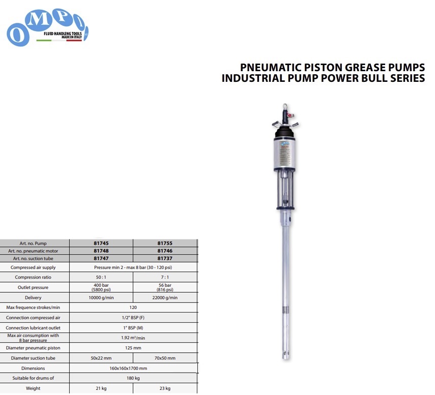 Gedemonteerde Power Bull Pneumatische vetpomp 50:1 - 10000 gr/min