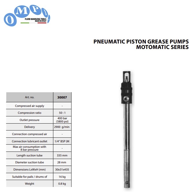 Pneumatische vetpomp Motomatic voor 16 kg vaten - 50:1 - 2900 gr/min