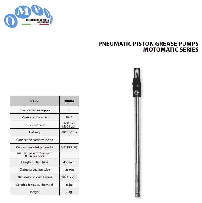 Pneumatische vetpomp Motomatic voor 25 kg vaten - 50:1 - 2900 gr/min