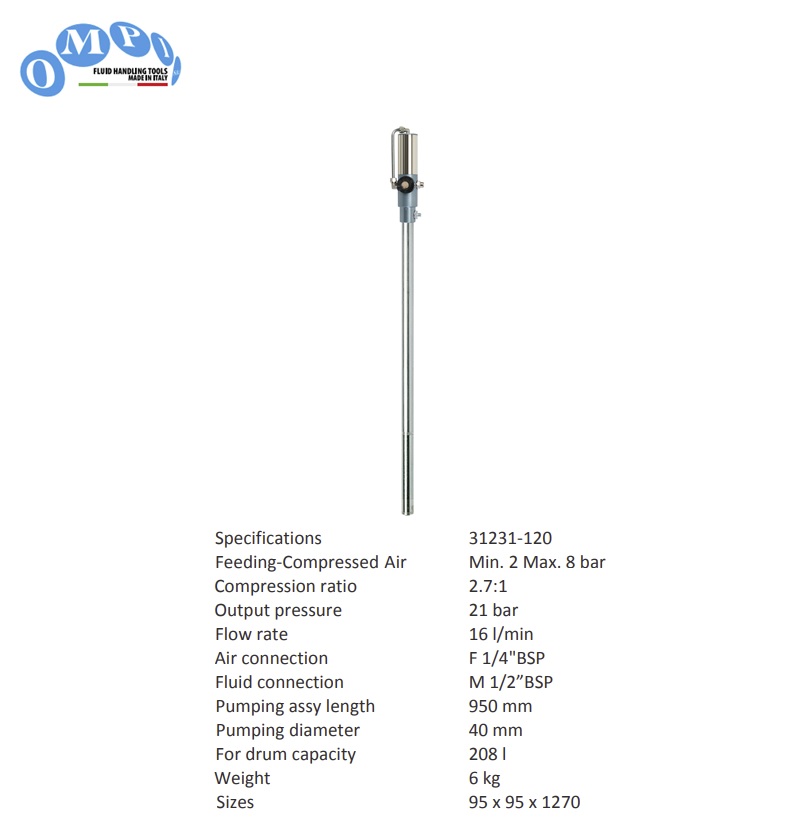 Lucht aangedreven Oliepomp 2.7:1 lengte 150 cm BSP | DKMTools - DKM Tools