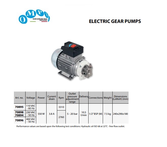 Elektrische pomp voor olie, antivries en dieselolie 110 V 3310 rpm