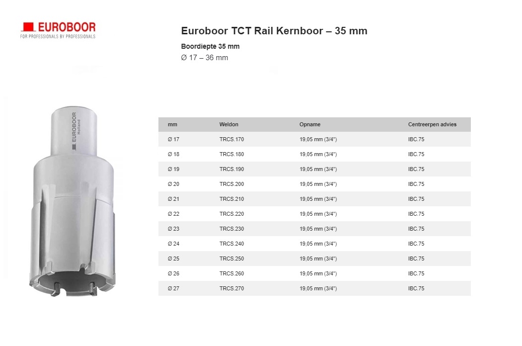 TCT Kernboor Ø 26 mm x 35 mm Uni shank HMSU.260 | DKMTools - DKM Tools