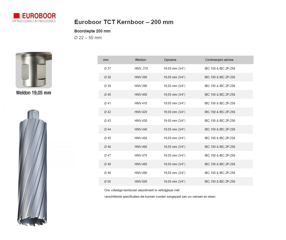 TCT Kernboor Ø 38 mm x 55 mm Uni shank HMLU.380 | DKMTools - DKM Tools