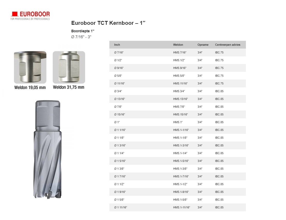 TCT Kernboor Ø 1