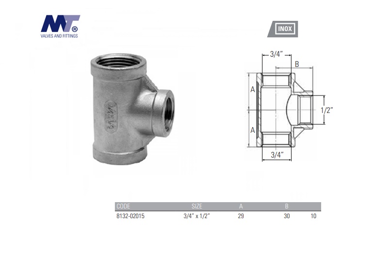 RVS T stuk gereduceerd 90 graden 316 BSP 3/4