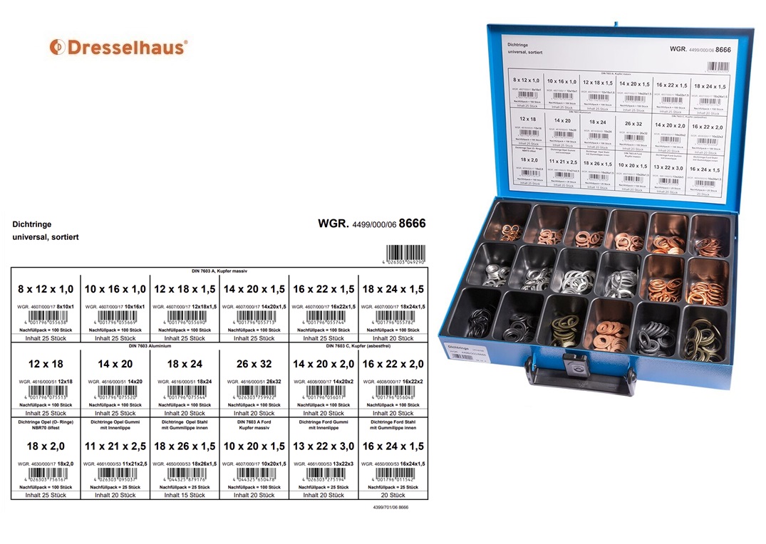 Assortimentskoffer afdichtingsringen aluminium DIN 7603 (12 vaks / 280 stuks, gesorteerd) | DKMTools - DKM Tools