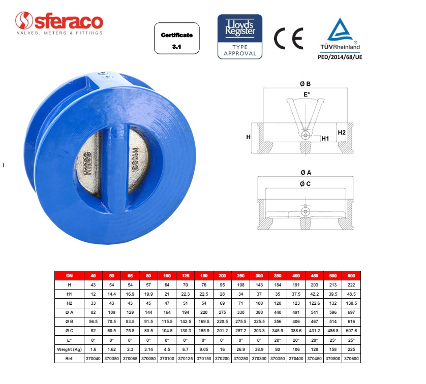 Wafer Duo terugslagklep  379 PN10/16 DN250 GGG40 Alu-br plates NBR | DKMTools - DKM Tools